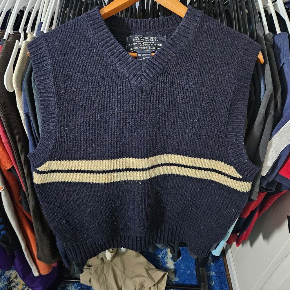 Abercrombie & Fitch Sweater Vest Size M Striped V-Neck Wool